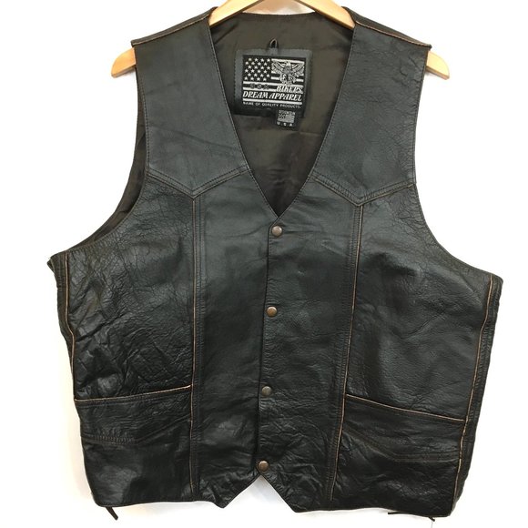 USA Bikers Dream Apparel Leather Side Laced  Motorcycle Vest Size XL - XXL VTG - Picture 1 of 11